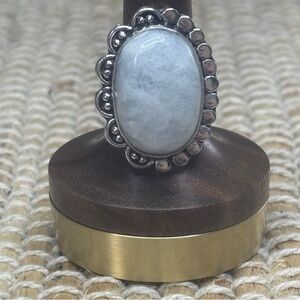 Moody Gray Blue Moonstone 925 Sterling Silver Overlay Fashion Ring Women Size 7